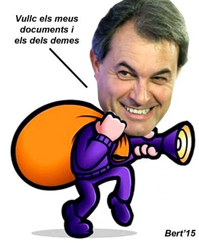 Caricatura d'Atur Mas furtant els documents valencians